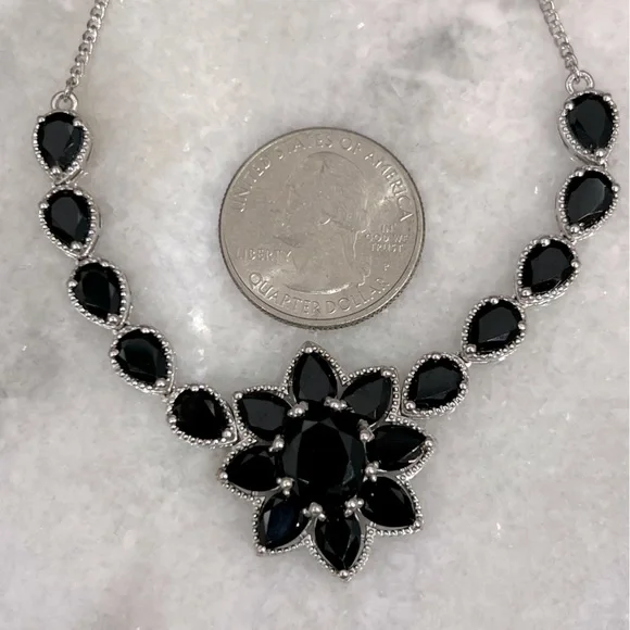 Californian Black Jade Sterling Silver Floral Necklace